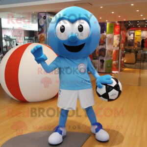 Sky Blue Soccer Ball mascot costume character dressed with a Leggings and Scarf clips