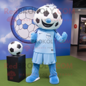 Sky Blue Soccer Ball mascot costume character dressed with a Leggings and Scarf clips