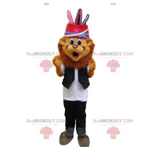 Mascotte de lion festif, costume de tigre habillé chic -