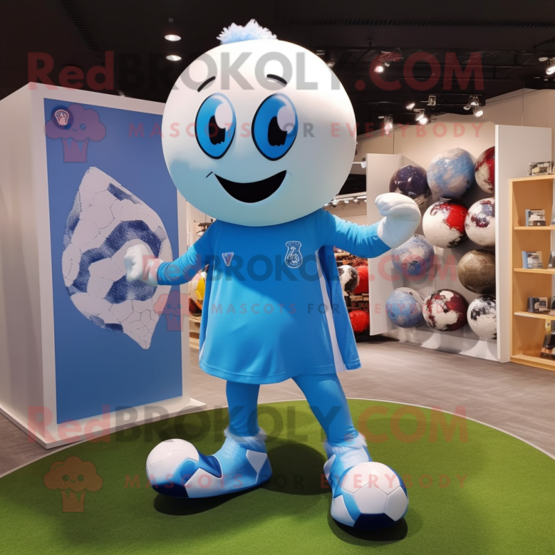 Sky Blue Soccer Ball mascot costume character dressed with a Leggings and Scarf clips