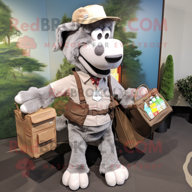 Gray Dog mascot costume character dressed with a Cargo Pants and Wallets