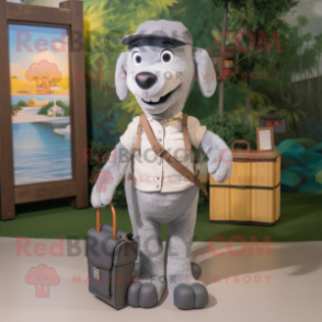 Gray Dog mascot costume character dressed with a Cargo Pants and Wallets