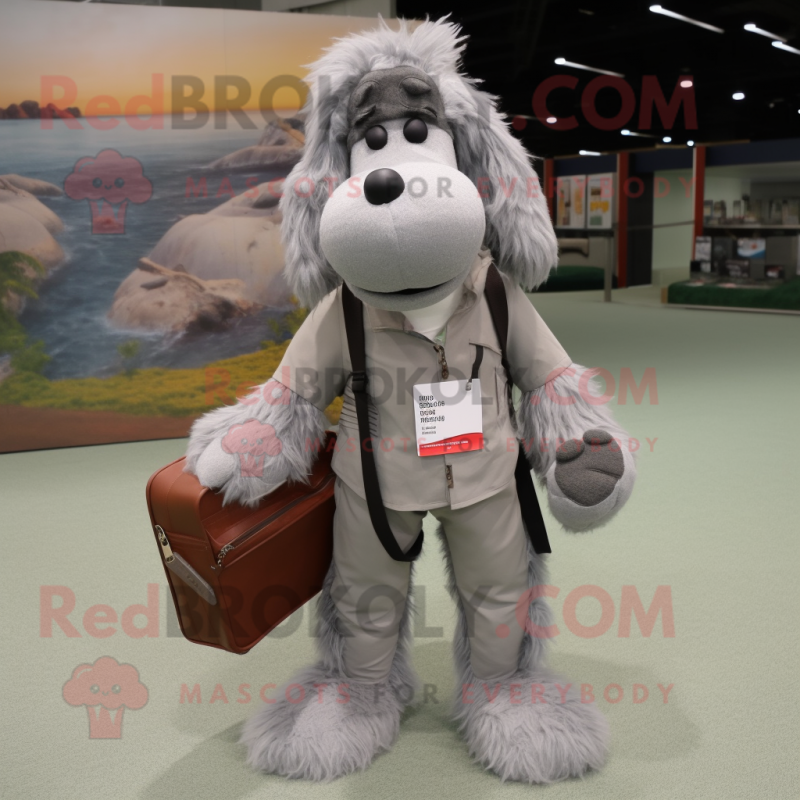 Gray Dog mascot costume character dressed with a Cargo Pants and Wallets