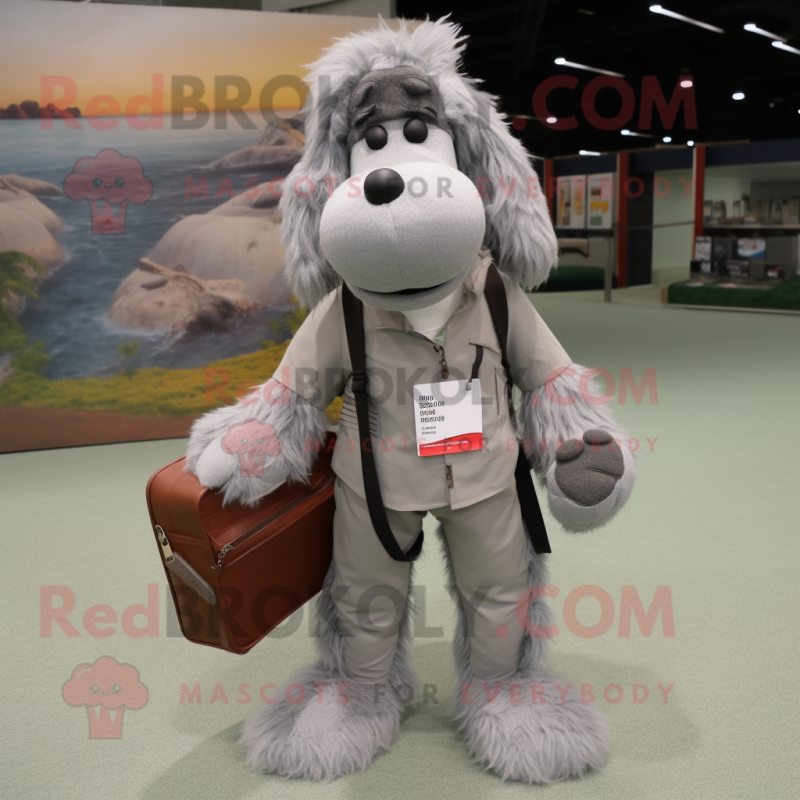 Gray Dog mascot costume character dressed with a Cargo Pants and Wallets Gray Dog mascot costume character dressed with a Cargo Pants and Wallets