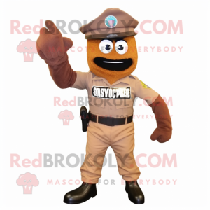 Brown American Soldier mascot costume character dressed with a Skinny Jeans and Mittens