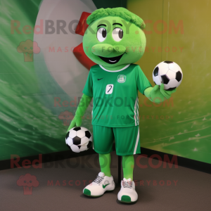 Forest Green Soccer Goal mascot costume character dressed with a Capri Pants and Shoe laces