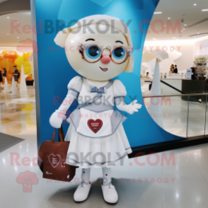 White Arrow Of Love mascot costume character dressed with a Skirt and Tote bags