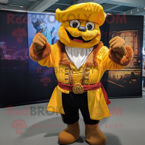 Gold Pirate mascot costume character dressed with a Windbreaker and Beanies