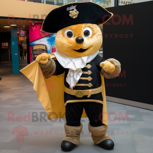Gold Pirate mascot costume character dressed with a Windbreaker and Beanies