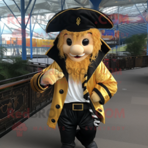 Gold Pirate mascot costume character dressed with a Windbreaker and Beanies