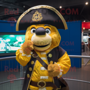 Gold Pirate mascot costume character dressed with a Windbreaker and Beanies