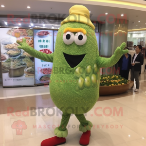 Olive Fried Rice mascot costume character dressed with a Leggings and Brooches