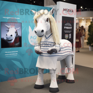 White Quagga mascot costume character dressed with a Mini Skirt and Pocket squares