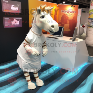 White Quagga mascot costume character dressed with a Mini Skirt and Pocket squares