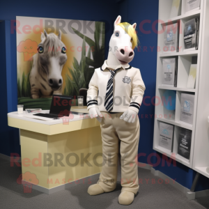 White Quagga mascot costume character dressed with a Mini Skirt and Pocket squares