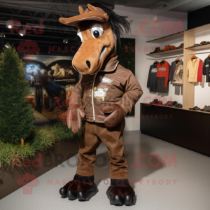 Brown Horseshoe mascot costume character dressed with a Leather Jacket and Shoe clips