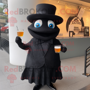 Black Fish And Chips mascot costume character dressed with a Cocktail Dress and Hats