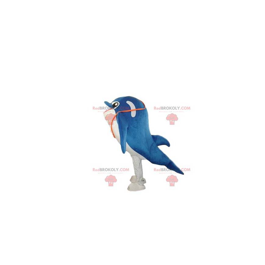 Blauw en wit dolfijn mascotte, walviskostuum - Redbrokoly.com