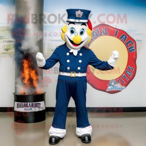 Navy Fire Eater mascot costume character dressed with a Skinny Jeans and Shoe clips