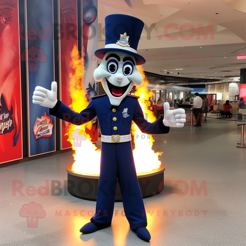 Navy Fire Eater mascot costume character dressed with a Skinny Jeans and Shoe clips