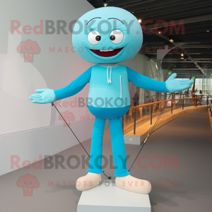 Cyan Tightrope Walker mascot costume character dressed with a Joggers and Shoe clips