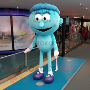 Cyan Tightrope Walker mascot costume character dressed with a Joggers and Shoe clips