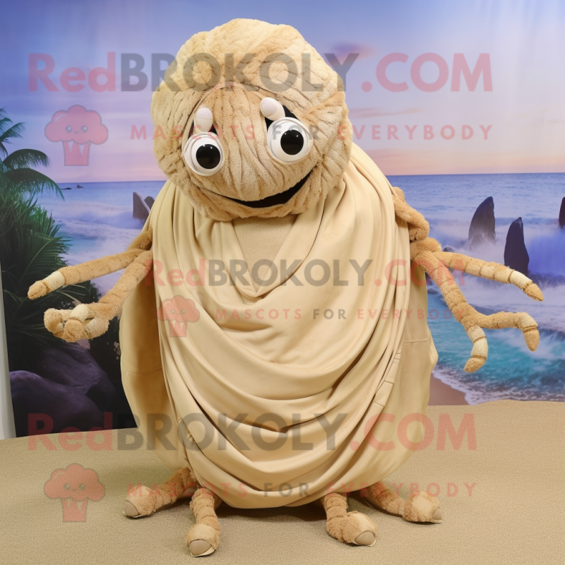 Beige Hermit Crab mascot costume character dressed with a Dress and Earrings Beige Hermit Crab mascot costume character dressed with a Dress and Earrings