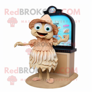 Beige Hermit Crab mascot costume character dressed with a Dress and Earrings