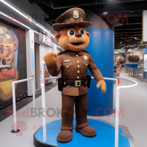 Brown Police Officer mascot costume character dressed with a Dress and Berets