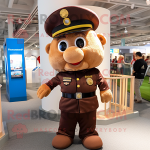 Brown Police Officer mascot costume character dressed with a Dress and Berets