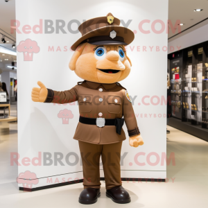 Brown Police Officer mascot costume character dressed with a Dress and Berets