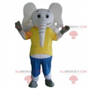 Maskot bílý slon, kostým tlustokožec, kostým zoo -