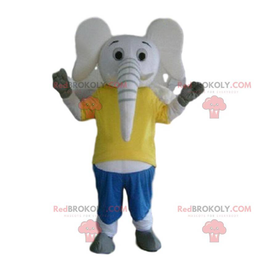 Mascotte elefante bianco, costume da pachiderma, costume da zoo