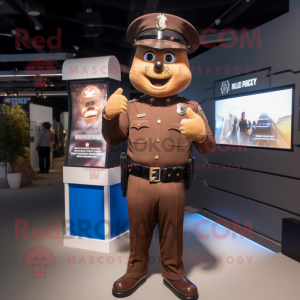 Brown Police Officer mascot costume character dressed with a Dress and Berets