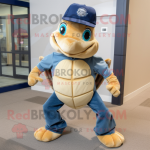 Tan Turtle mascot costume character dressed with a Boyfriend Jeans and Beanies