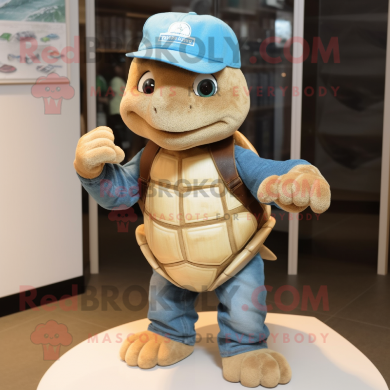 Tan Turtle mascot costume character dressed with a Boyfriend Jeans and Beanies