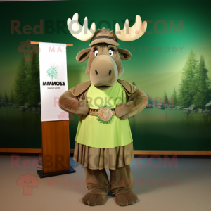 Olive Moose mascot costume character dressed with a Empire Waist Dress and Headbands