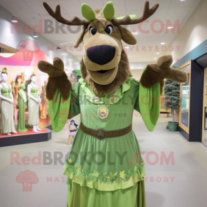 Olive Moose mascot costume character dressed with a Empire Waist Dress and Headbands