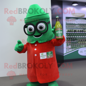 Green Bottle Of Ketchup mascot costume character dressed with a Jacket and Reading glasses
