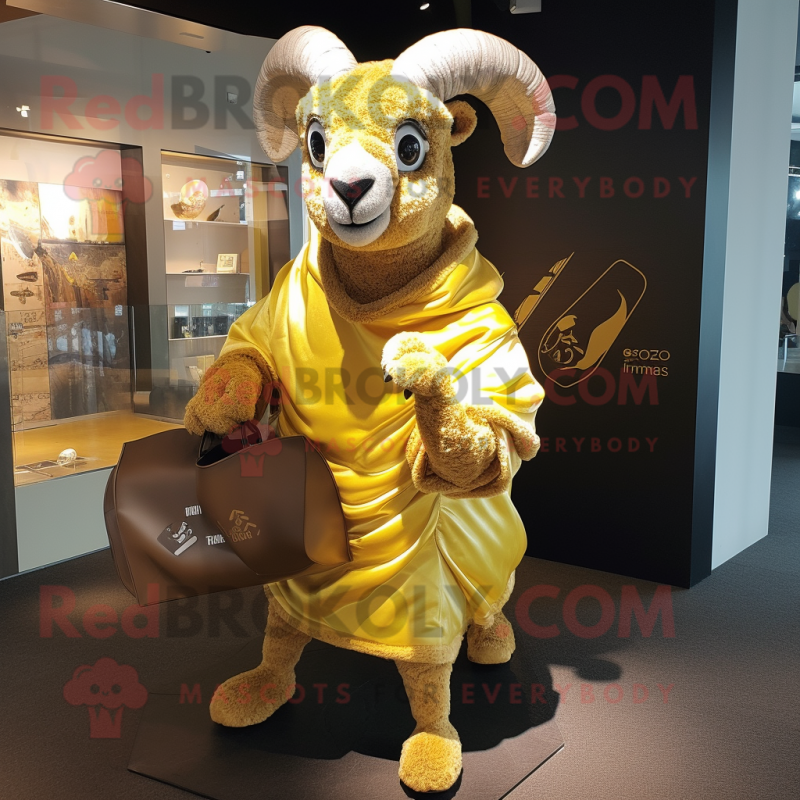 Gold Ram mascot costume character dressed with a Cover-up and Handbags