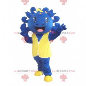 Mascotte de dinosaure, costume bleu, monstre bleu -