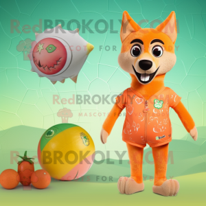 Peach Dingo mascot costume character dressed with a Swimwear and Brooches