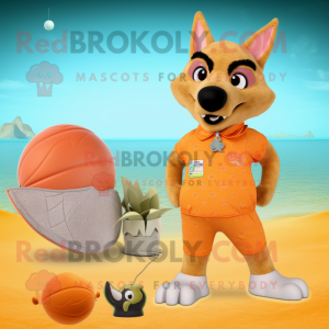 Peach Dingo mascot costume character dressed with a Swimwear and Brooches