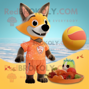 Peach Dingo mascot costume character dressed with a Swimwear and Brooches