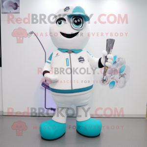 White Ice Hockey Stick mascot costume character dressed with a Cardigan and Smartwatches