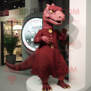 Maroon Iguanodon mascot costume character dressed with a A-Line Dress and Watches