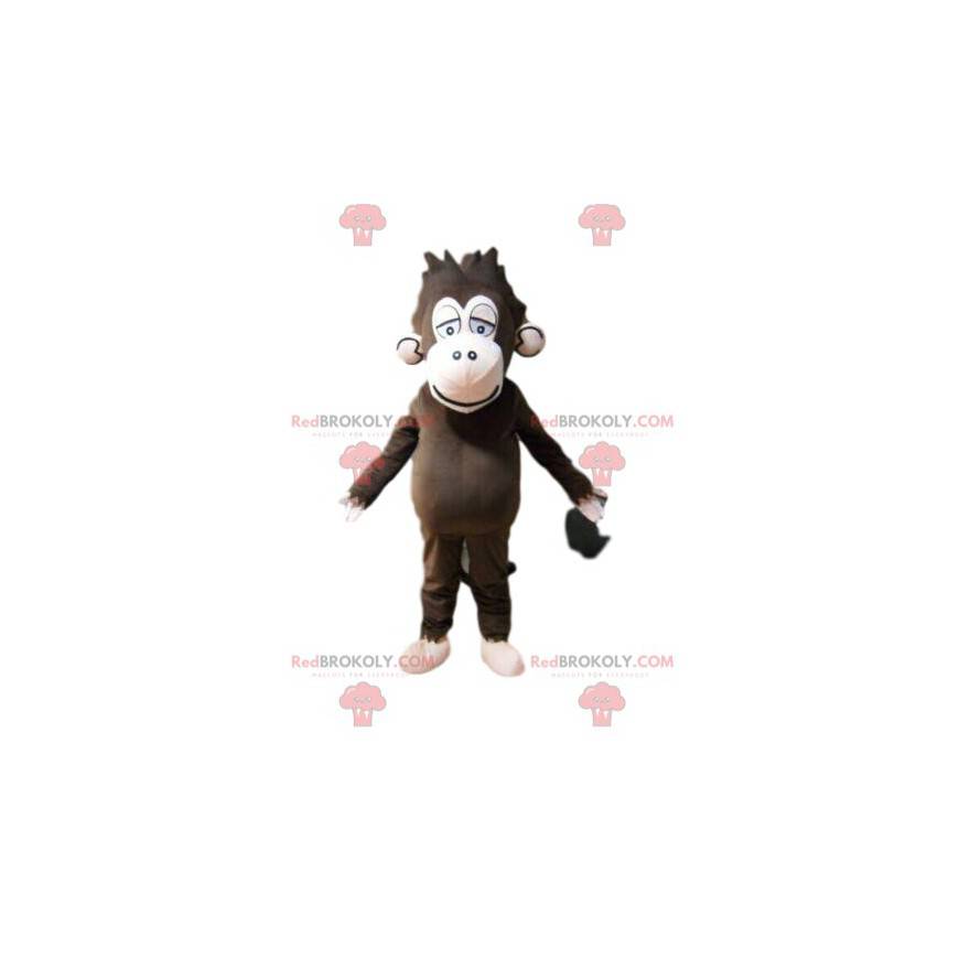 Mascota de mono marrón, disfraz de fatiga, disfraz de chimpancé