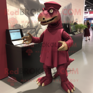 Maroon Iguanodon mascot costume character dressed with a A-Line Dress and Watches