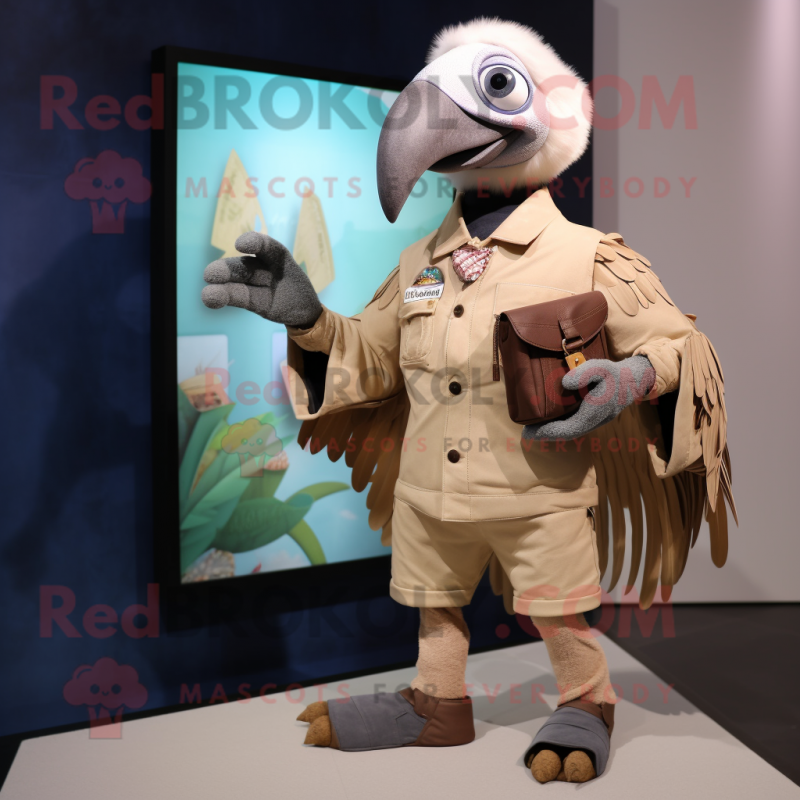 Beige Vulture mascot costume character dressed with a Jeans and Wallets Beige Vulture mascot costume character dressed with a Jeans and Wallets