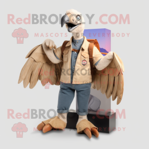 Beige Vulture mascot costume character dressed with a Jeans and Wallets